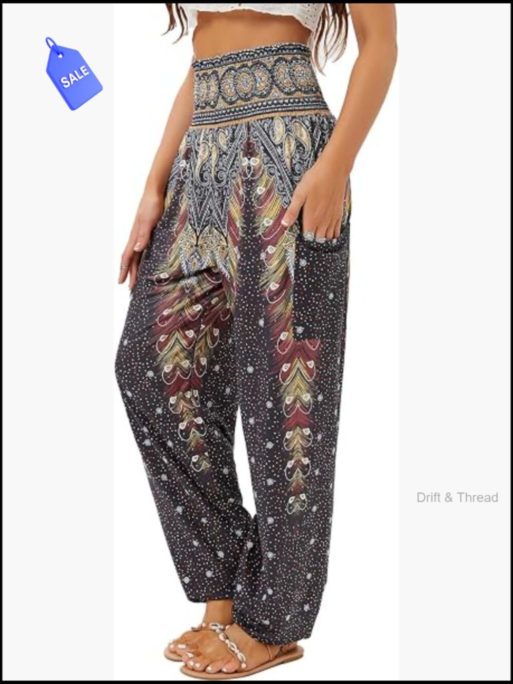 Women's High Waist Harem Pants with Pockets Boho Yoga Palazzo